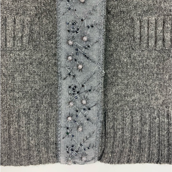Garnet Hill Womens 100% Lambswool Cardigan Medium Grey Mock Neck Beading *Read - Picture 13 of 14